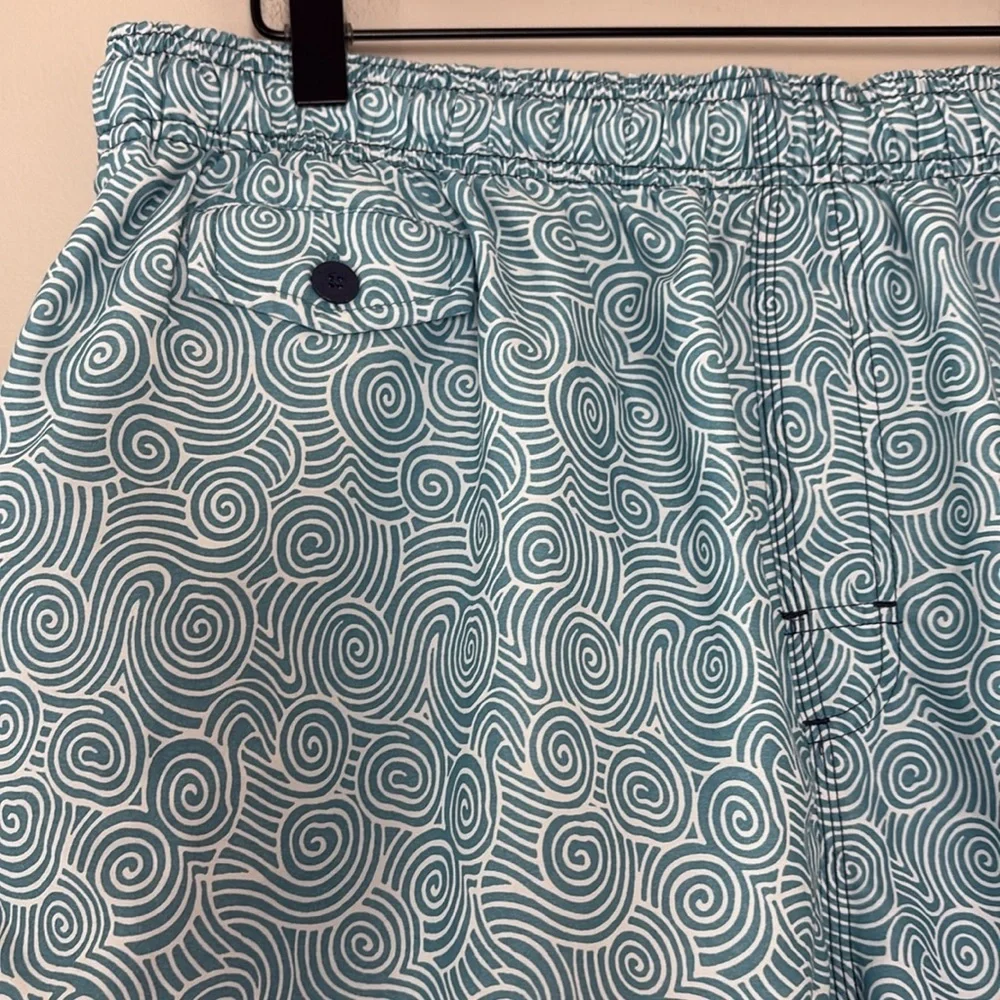 Nat Nast Swim‎ Trunks Blue and White Geometric Design Drawstring Waist Lined XL